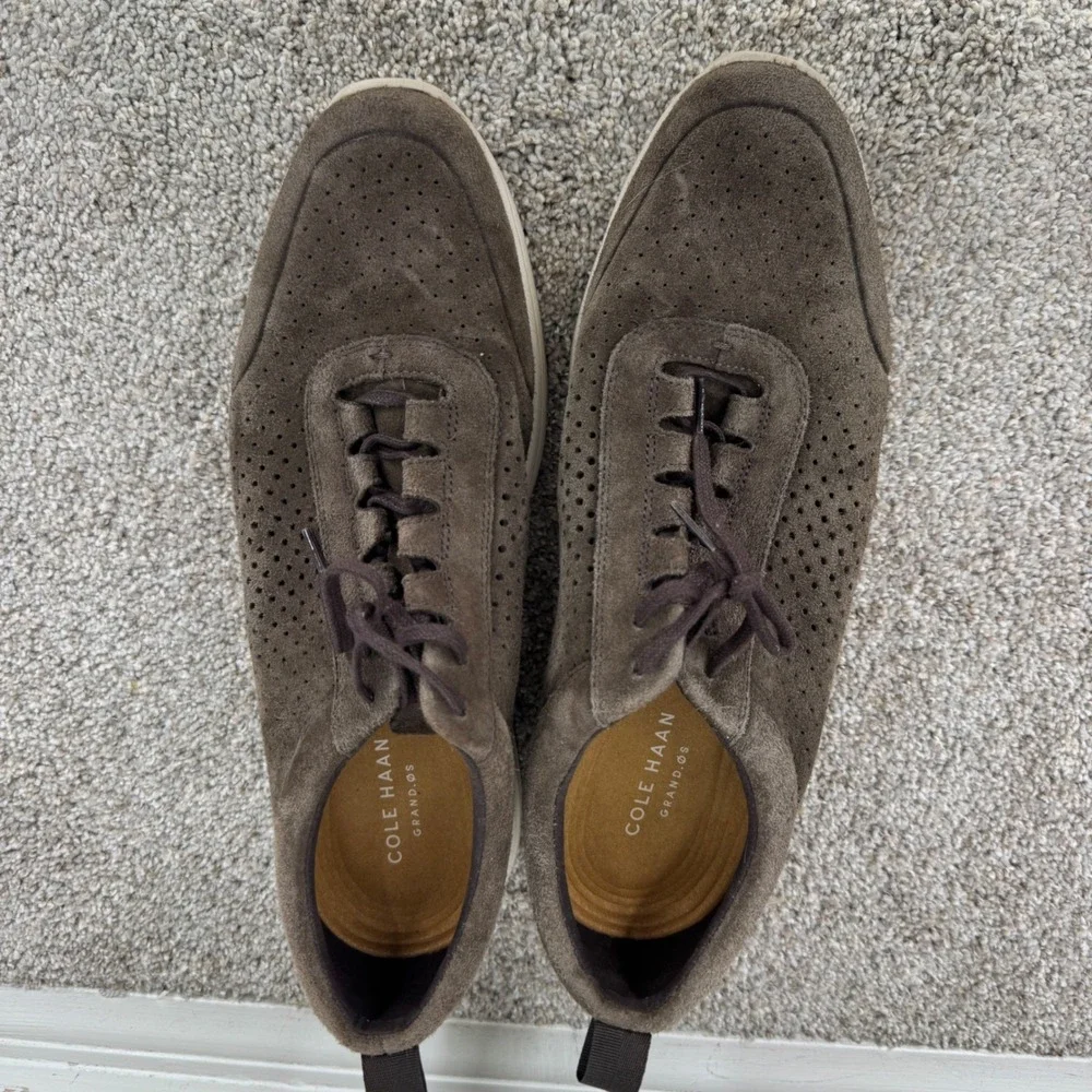 Cole Haan Grand OS Mens 12M Brown Suede Perforated Low Top Sneakers Comfort Prep